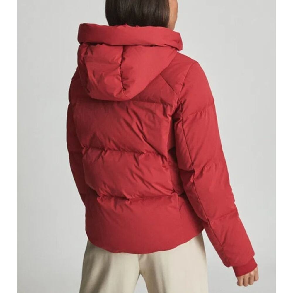 REISS Thea Short Puffer Jacket NEW Size S Red Quilted Hoodie $565 Coat Winter - Picture 6 of 16